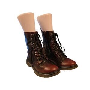 MUDD Womens Red Faux Leather Boots Zipper And Lace Size 7.5